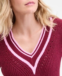On 34th Women's Varsity Tipped V-Neck Sweater, Macy's Exclusive