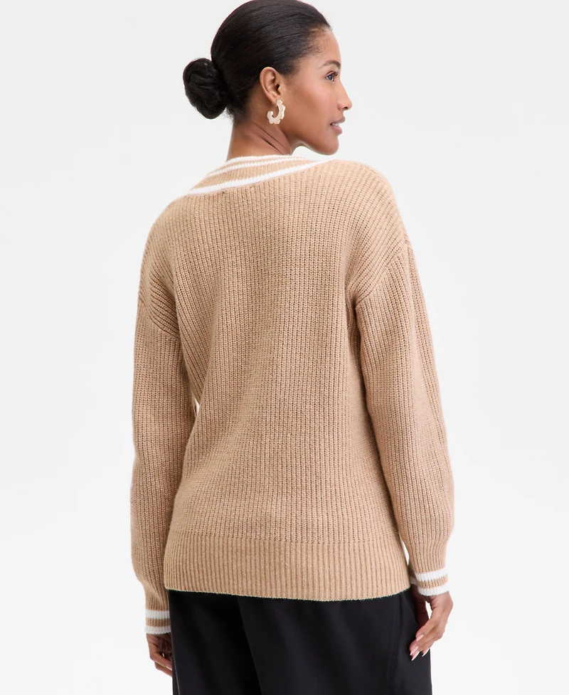 On 34th Women's Varsity Tipped V-Neck Sweater, Macy's Exclusive