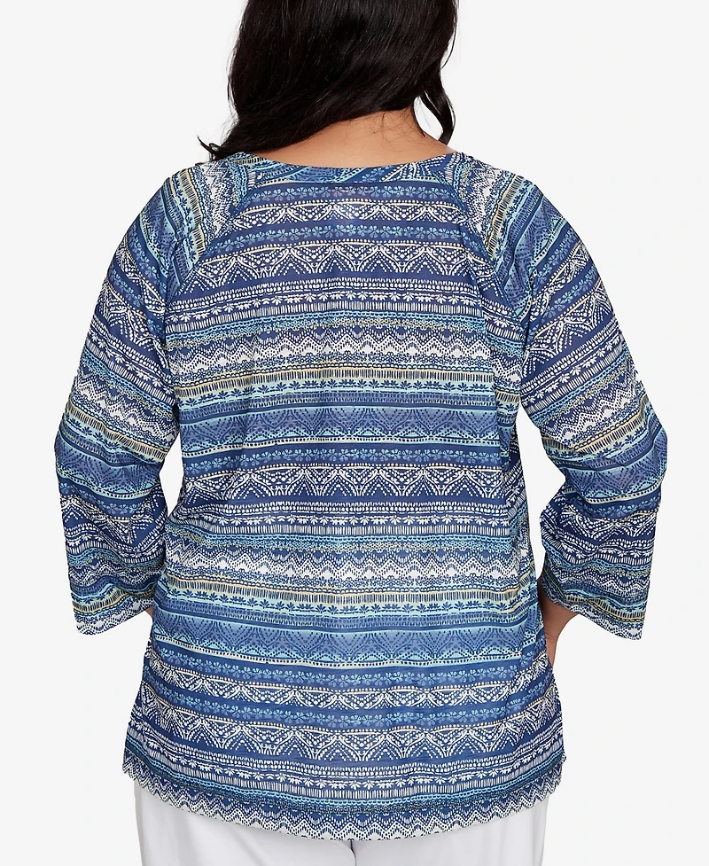 Hearts Of Palm Plus Printed Tulip Hem Slub Top
