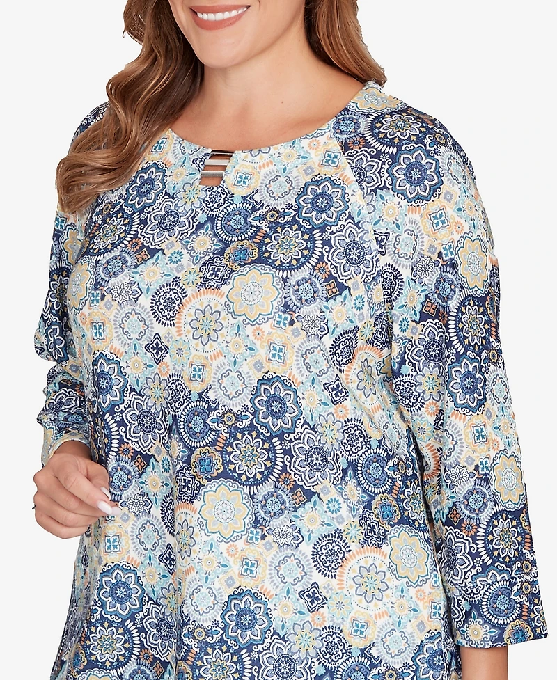 Hearts Of Palm Plus Printed Hachi 3/4 Sleeve Top