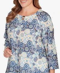 Hearts Of Palm Plus Printed Hachi 3/4 Sleeve Top