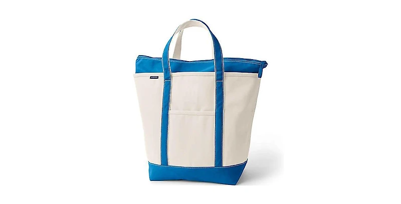 Lands' End Natural 5 Pocket Zip Top Canvas Tote Bag