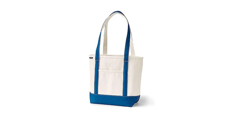 Lands' End Natural 5 Pocket Open Top Long Handle Canvas Tote Bag