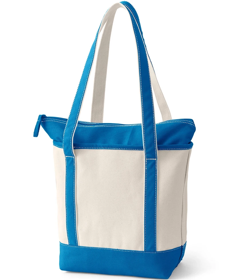 Lands' End Medium 5 Pocket Zip Top Long Handle Canvas Tote Bag