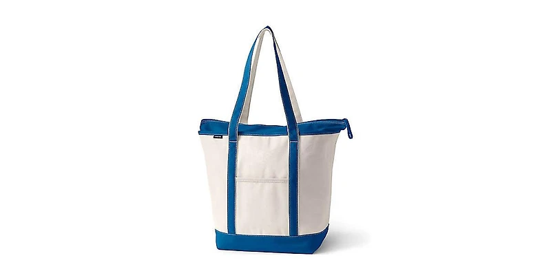Lands' End Natural 5 Pocket Zip Top Long Handle Canvas Tote Bag