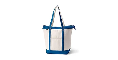 Lands' End Natural 5 Pocket Zip Top Long Handle Canvas Tote Bag