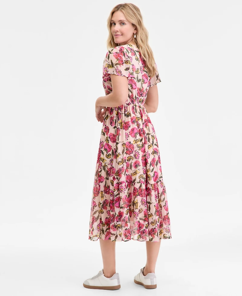 On 34th Women's Floral-Print Flutter-Sleeve Midi Dress, Macy's Exclusive