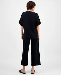 Jm Collection Womens Embroidered Fringe Trim Poncho Top High Rise Fringe Hem Capri Pants Macys Exclusive