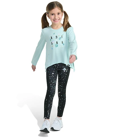 adidas Toddler and Little Girls 2-Piece Long Sleeve T-Shirt Printed Leggings Set