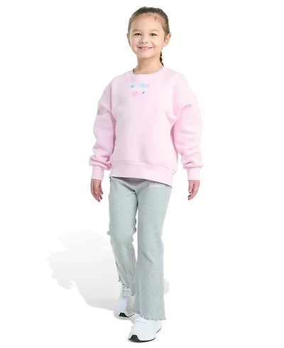 adidas Toddler and Little Girls 2-Piece Crewneck Fleece Pull-On Sweatshirt Ribbed Flare Pant Set