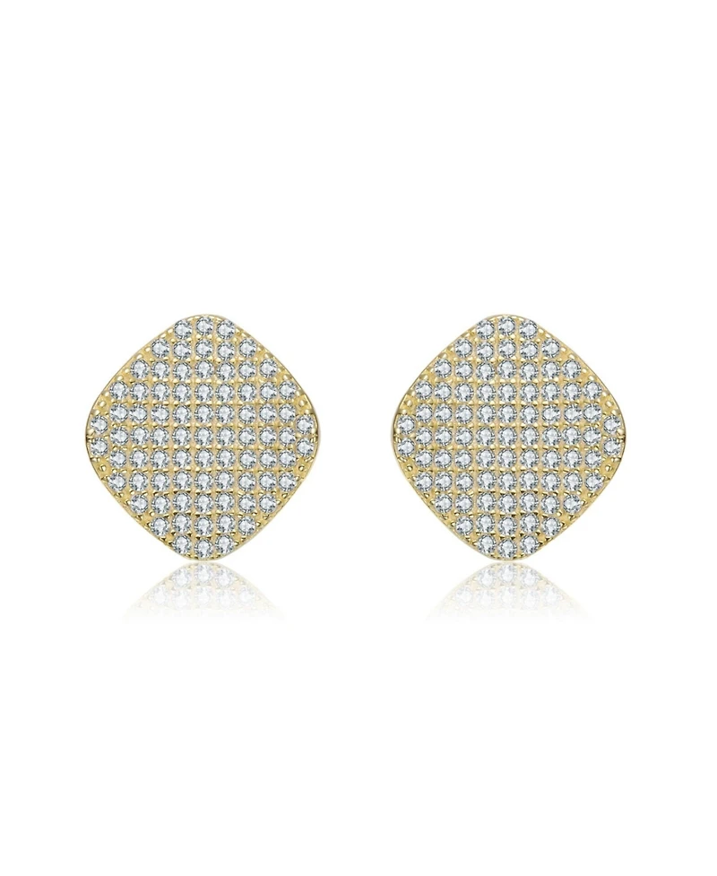 14K Gold Plated with Paved Clear Cubic Zirconia Square Stud Earrings