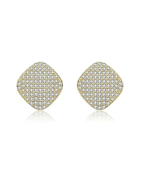 14K Gold Plated with Paved Clear Cubic Zirconia Square Stud Earrings