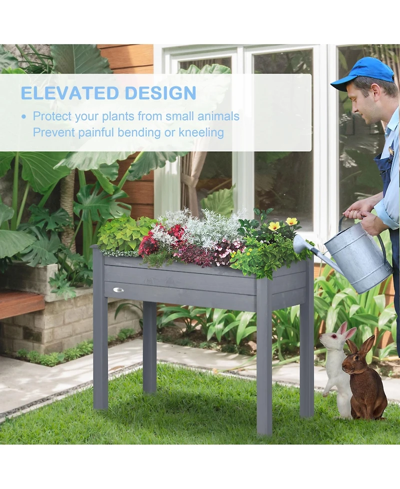 Outsunny 34" Raised Garden Bed Elevated Wooden Planter Box with Holes,