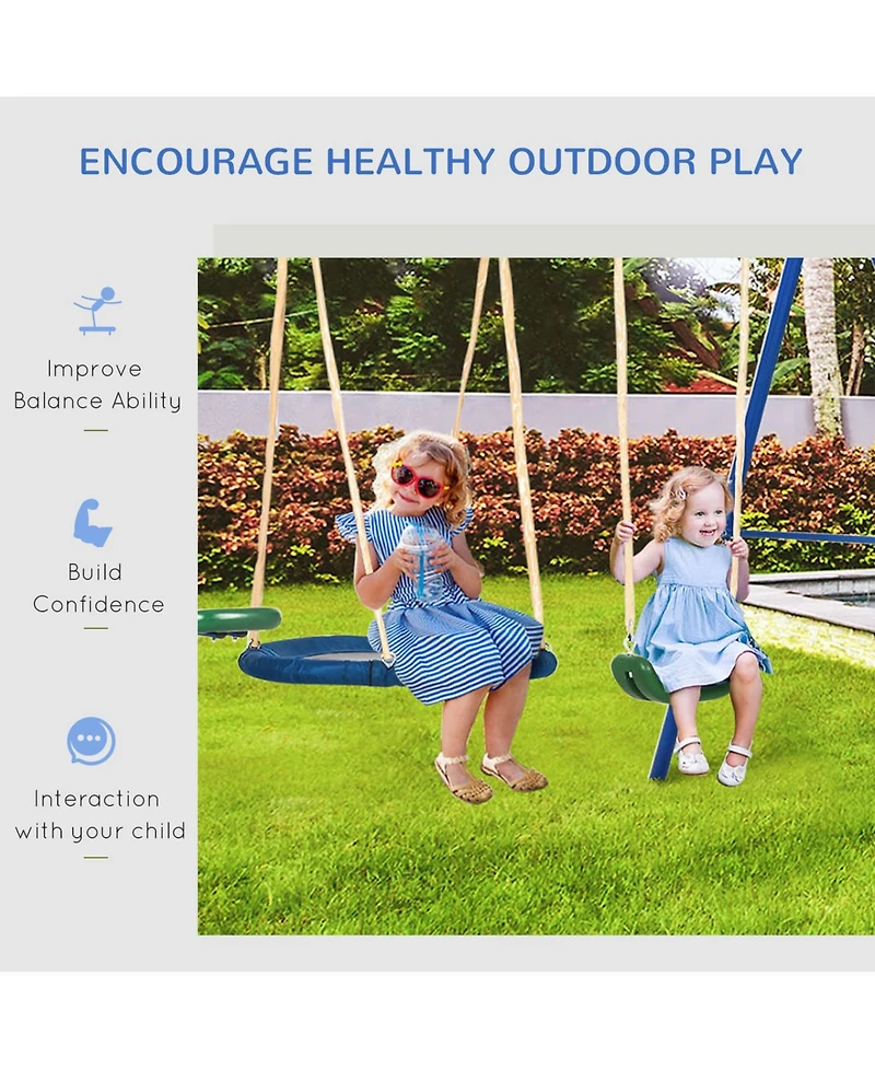 Outsunny 4-in-1 Kids Metal Swing Set for Backyard