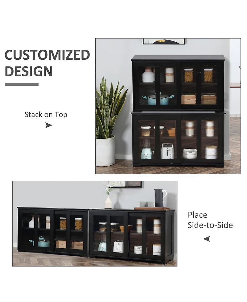 Homcom Kitchen Storage Cabinet with Shelf and Sliding Glass Door,