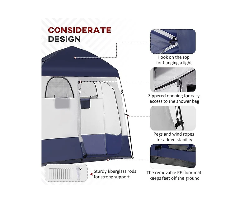 Outsunny Two Room Pop Up Shower Tent w/ Shower Bag, Floor & Carry Bag,