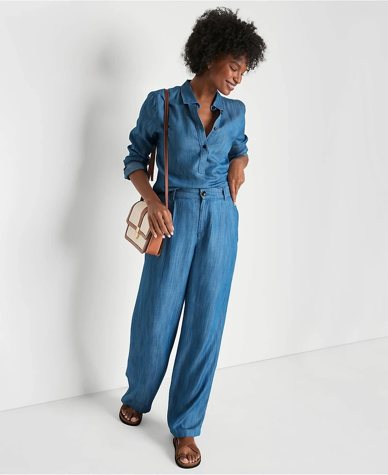 Lands' End Women's High Rise Tencel Fiber Pleated Wide Leg Pants