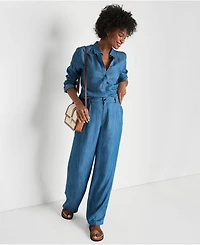 Lands' End Women's High Rise Tencel Fiber Pleated Wide Leg Pants