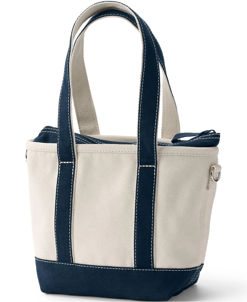 Lands' End Small 3 Pocket Zip Top Long Handle Canvas Tote Bag