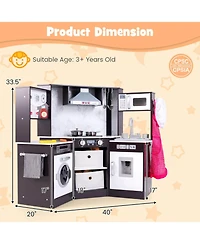 Wooden Kids Play Corner Kitchen with Realistic Lights & Sounds Lighted Range Hood