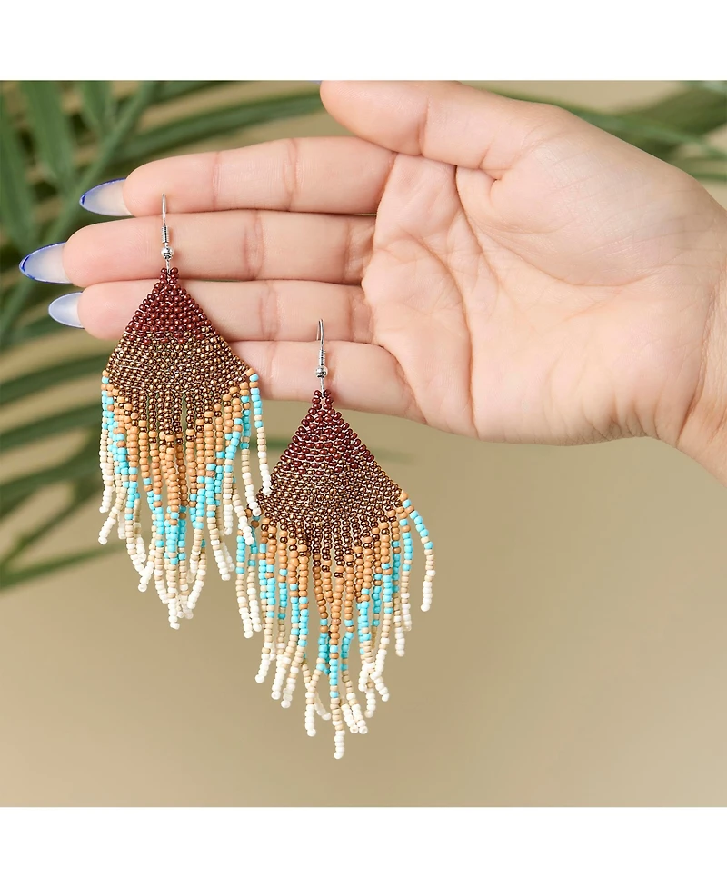 Jessica Simpson Beaded Fringe Earrings in Turquoise and Brown Ombre