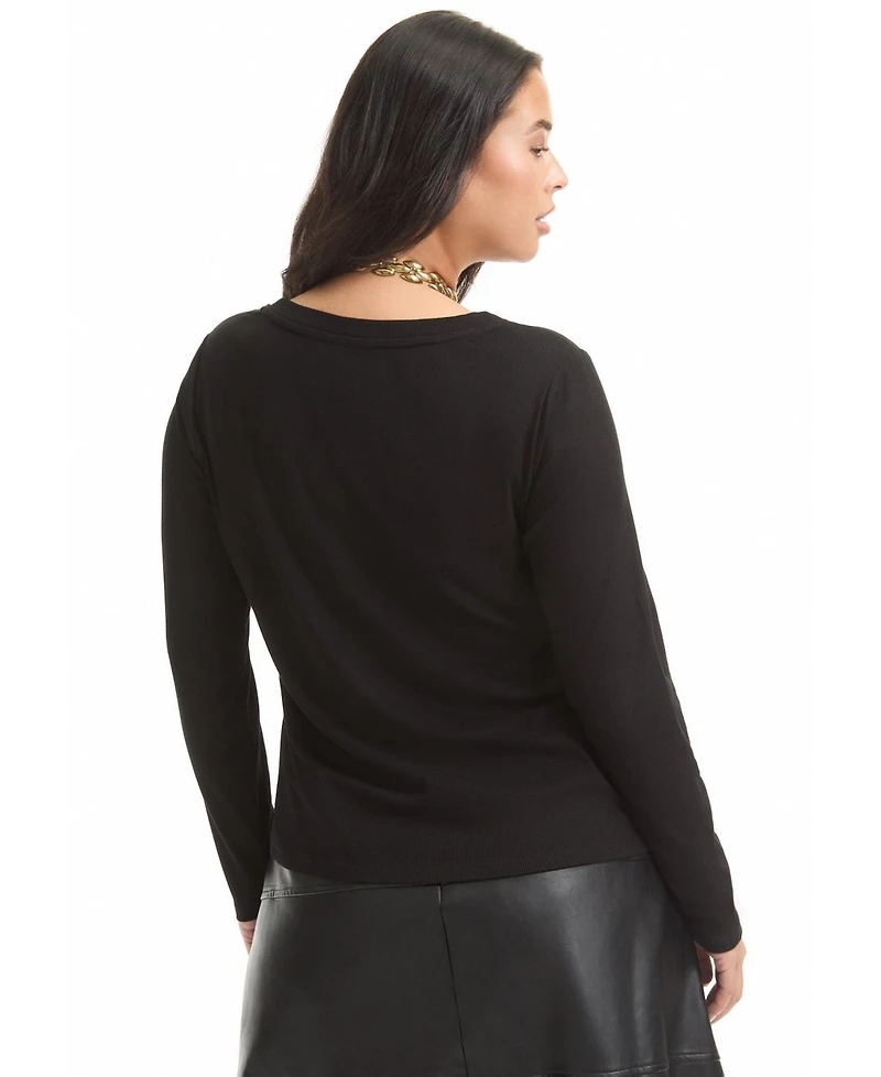 June + Vie Women's Plus Ribbed Scoopneck Top