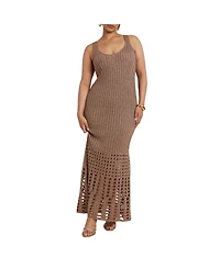 Eloquii Women's Plus Metallic Open Stitch Sweater Dress