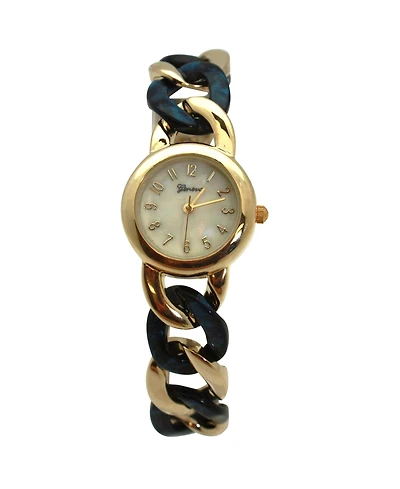 Olivia Pratt Navy Gold Chain and Tortoise Strap Women Watch