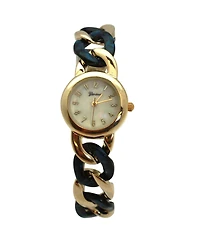 Olivia Pratt Navy Gold Chain and Tortoise Strap Women Watch