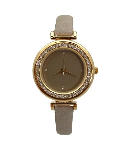 Olivia Pratt Taupe Thin Solid Color Strap and Rhinestones Women Watch