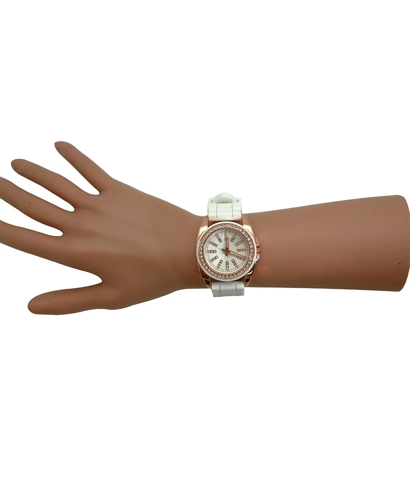 Olivia Pratt White Bright Silicone Band with Rhinestones Numeral Women Watch
