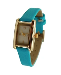 Olivia Pratt Light Blue Thin Gold Square Face Solid Faux Leather Women Watch