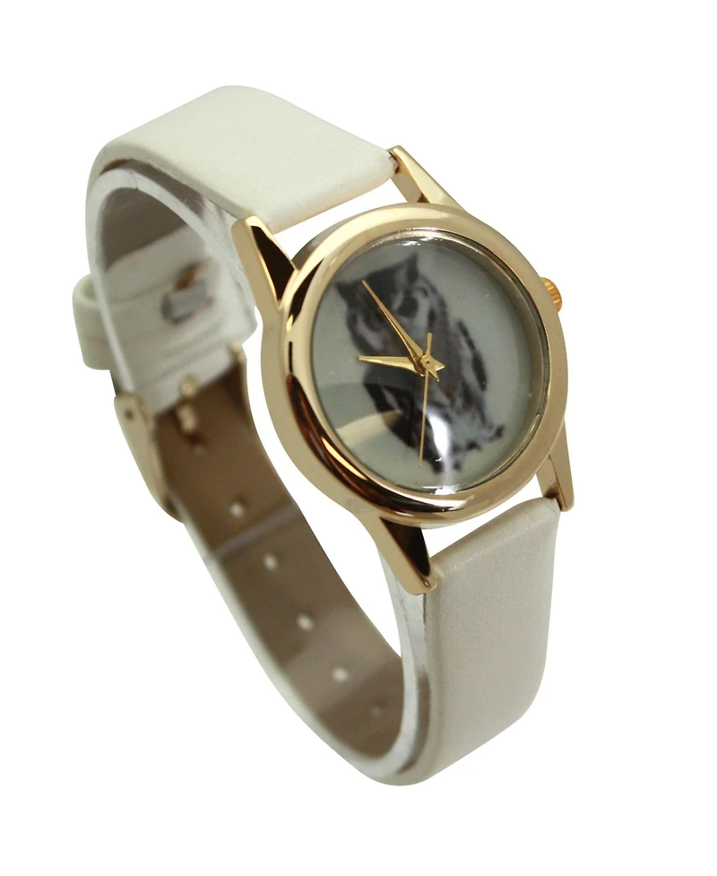 Olivia Pratt White Owl Drawing Face Faux Leather Band Women Watch