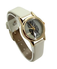 Olivia Pratt White Owl Drawing Face Faux Leather Band Women Watch