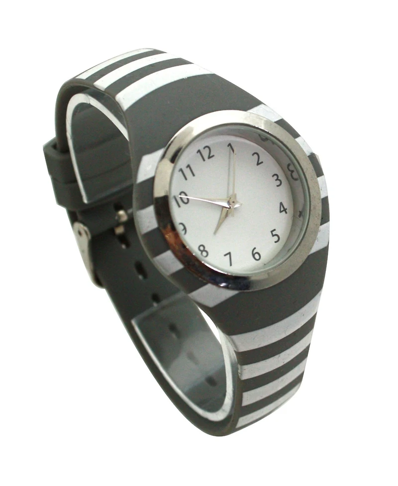 Olivia Pratt Gray Stripped Silicone Band Women Watch