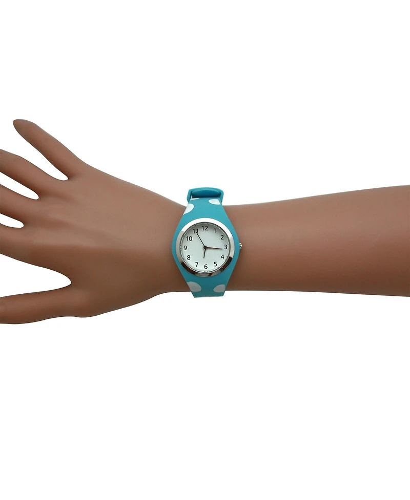 Olivia Pratt Light Blue Polka Dots Silicone Band Women Watch