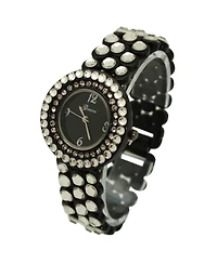 Olivia Pratt Black Shiny Rhinestones Metallic Women Watch