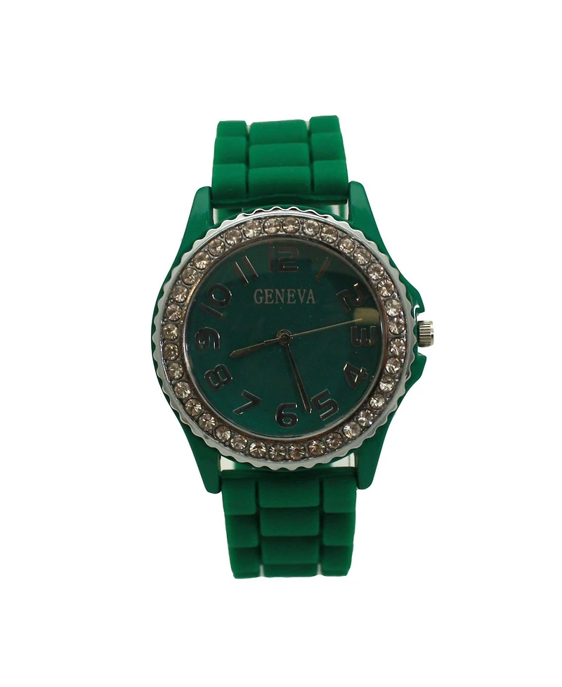 Olivia Pratt Green Every Day Silicone and Rhinestones Colorful Women Watch