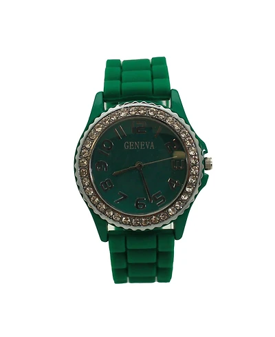 Olivia Pratt Green Every Day Silicone and Rhinestones Colorful Women Watch