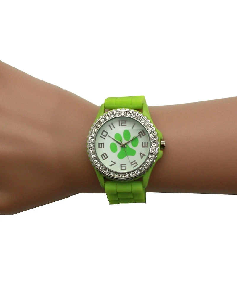 Olivia Pratt Lime Every Day Silicone Paw and Rhinestones Colorful Women Watch