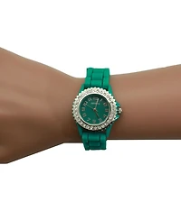 Olivia Pratt Green Every Day Thin Band Silicone and Rhinestones Colorful Women Watch