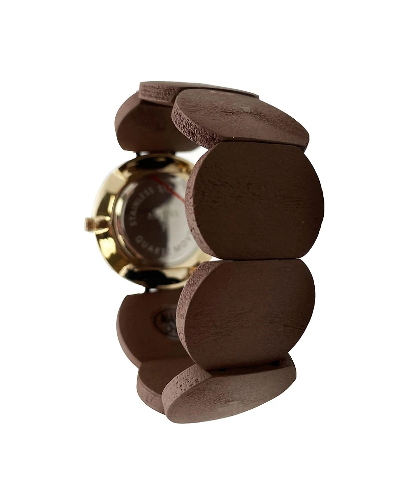 Olivia Pratt Brown Gold Stretch Wooden Watch