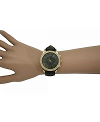 Black Glitter And Gold Detail Leather Strap Watch
