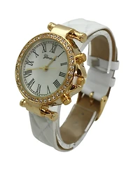 Olivia Pratt White Quilted and Gold Detail Leather Strap Watch