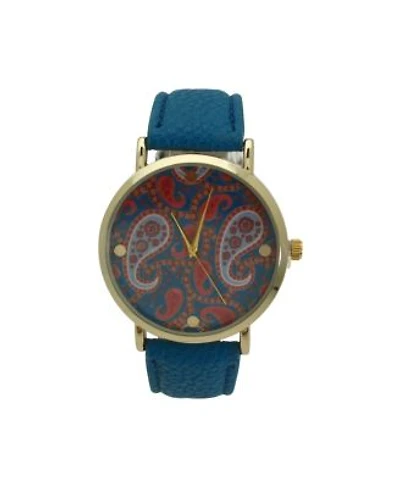 Olivia Pratt Blue Paisley Face Leather Strap Watch