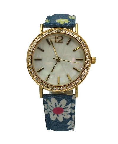 Light Flowers and Denim Strap Watch
