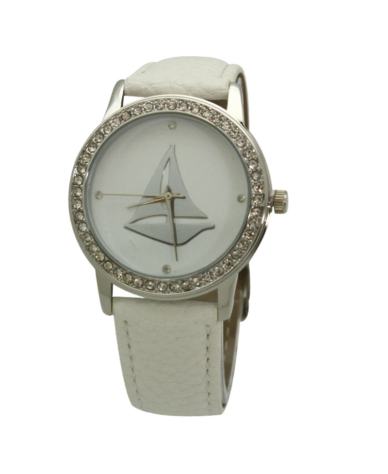 Olivia Pratt White Classic Style Sailboat Leather Strap Watch