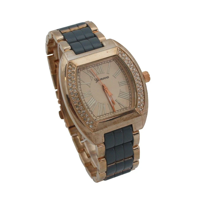 Gray Rhinestone Accent Square Dial Metal Watch