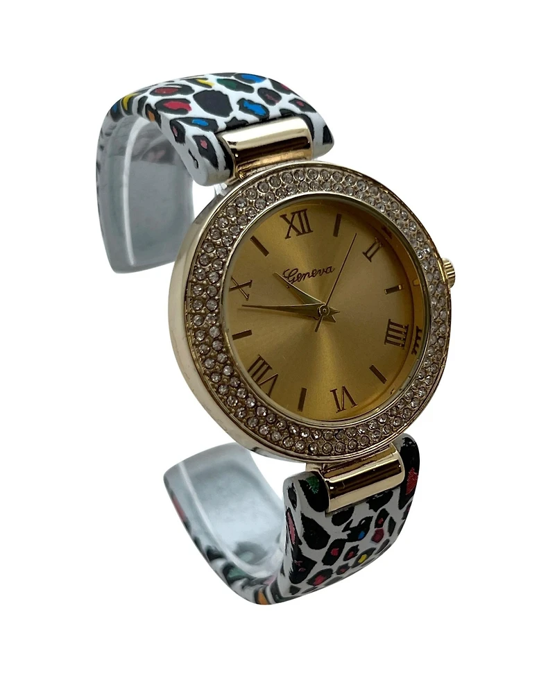 Olivia Pratt Multi Cheetah Printed Soft Band Bangle Women Watch