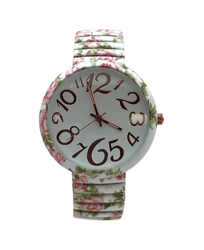 Olivia Pratt Baby Pink Floral Big Dial Easy Reader Watch Floral Elastic Stretch Band Wristwatch Women Watch